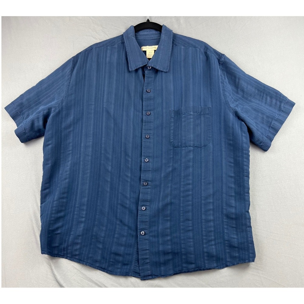 Island Passport Button Down Shirt Mens XLT Blue Good Textured Short Sleeve
